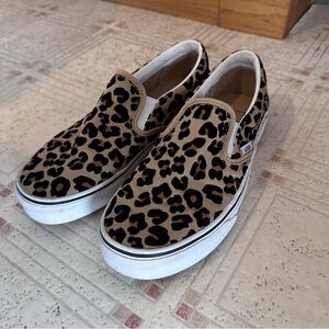 Vans Tan and Black Animal Print Slip-Ons